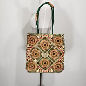 Embroidered market bag with sequins and beaded handle accents Boho Bohemian